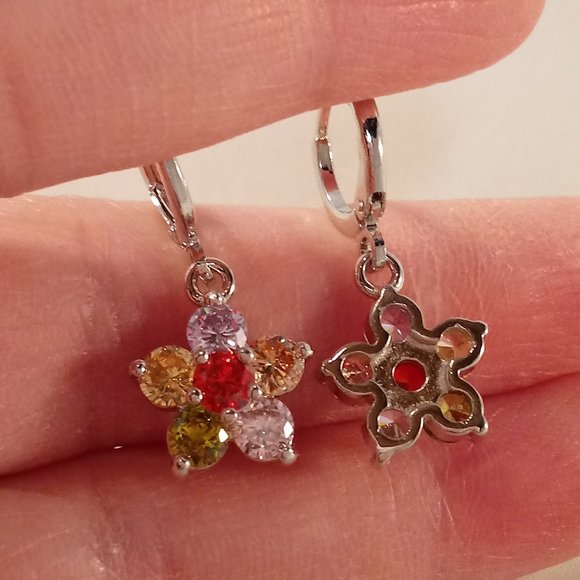 18K White Gold Filled Flower Diamond Zircon Dangle Earrings Gorgeous Party Gift - Picture 4 of 4